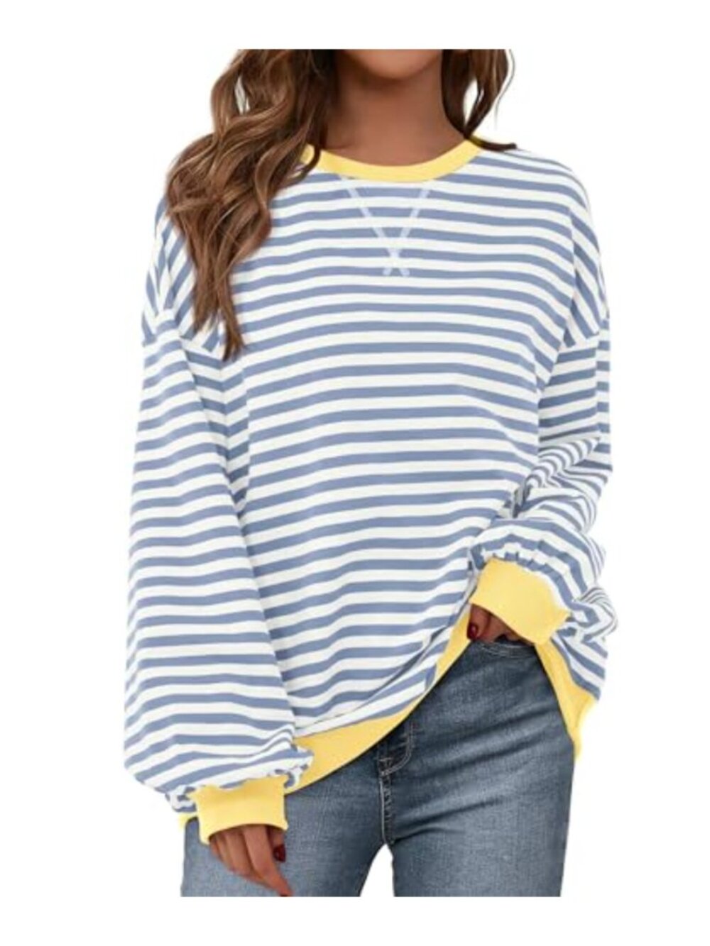 Oversized Striped Long Sleeve Crewneck Sweatshirt